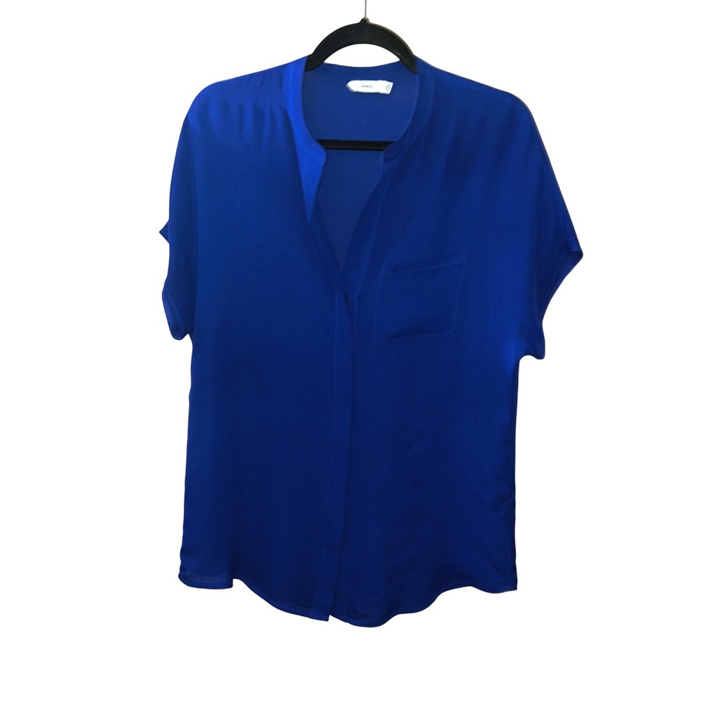 Vince Royal Blue 100% Silk Short Sleeve Button Down Blouse Top Small - Picture 2 of 8